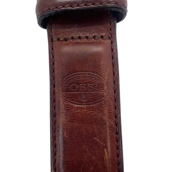 Vintage solid brass leather Fossil Twisted Braid Brown Belt Size 34 - Picture 11 of 16